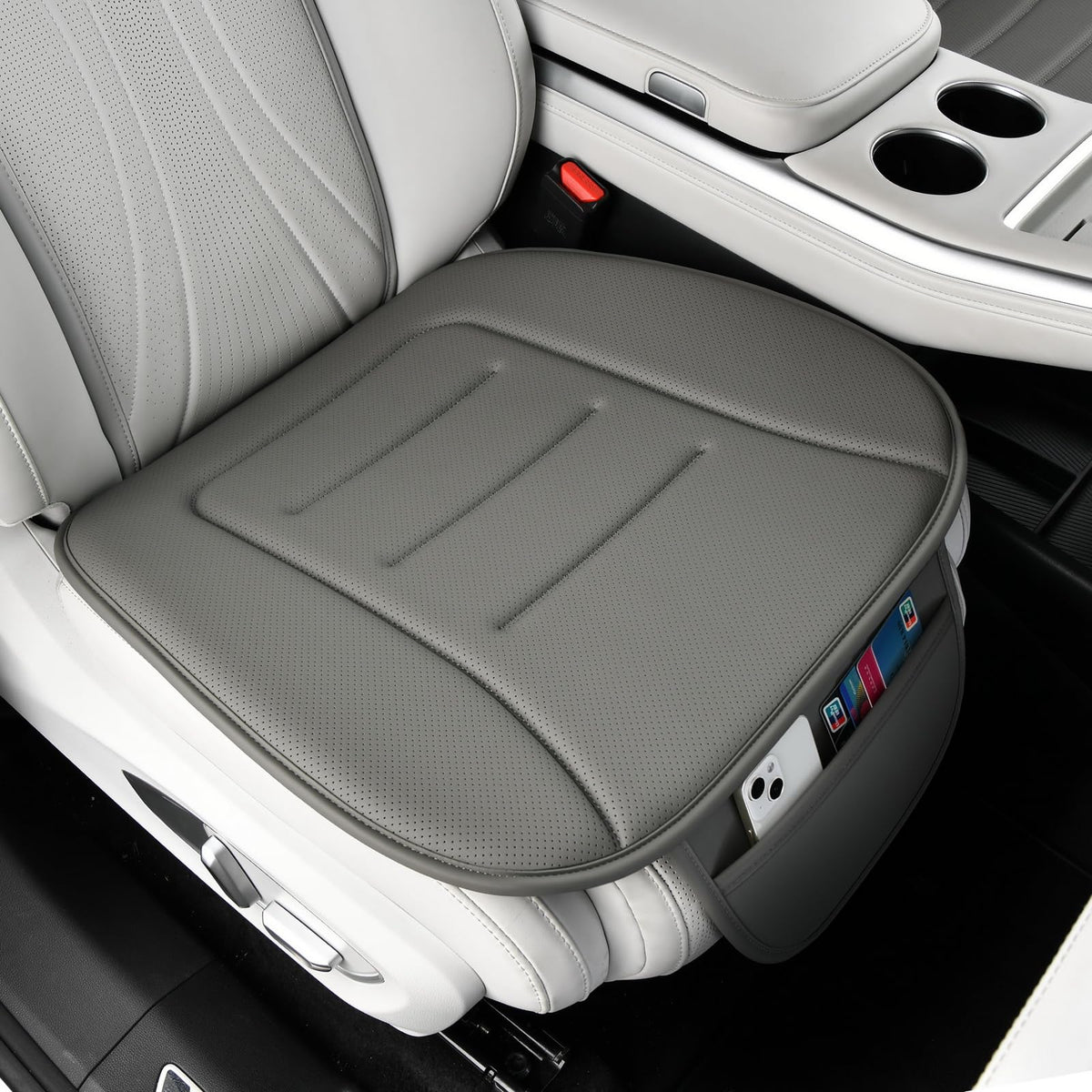 KAYI Car Seat Cushion, Comfort Memory Foam Car Cushions for Driving, Breathable Leather Surface with Anti Slip Rubber Bottom, Seat Cushion for Car and Office Chair