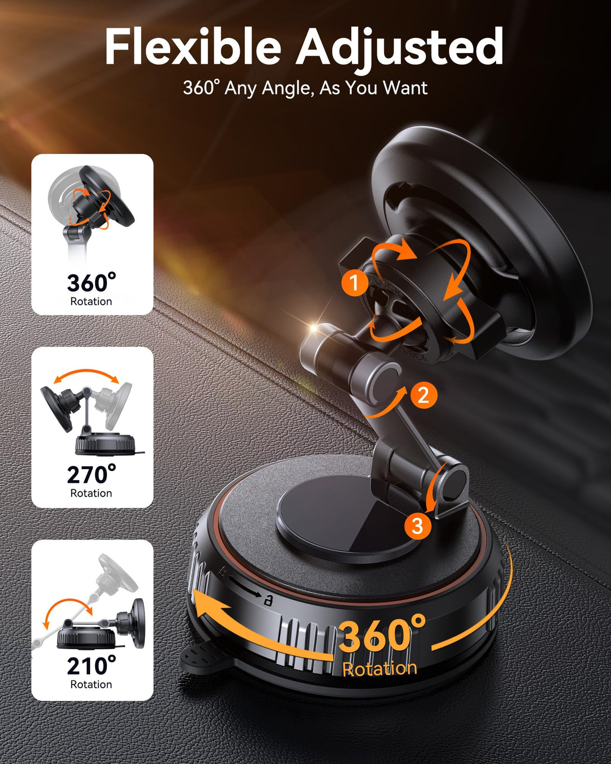Miracase for MagSafe Car Mount[3600gf Strong Magnet & 89+LBS Suction Base]Vacuum Magnetic Phone Holders for Your Car, 360° Adjustable Dashboard & Windshield Mount with Dash Accents for Speakerphones