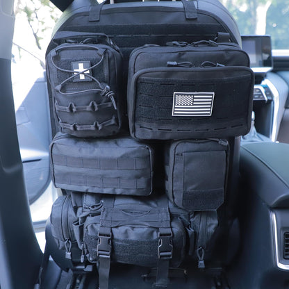 Universal Tactical Car Seat Back Organizer Bag Tactical Molle Vehicle Organizers Panel Vehicle Protector Organizers with 5 Detachable Pouches for Car Truck Ford Jeep