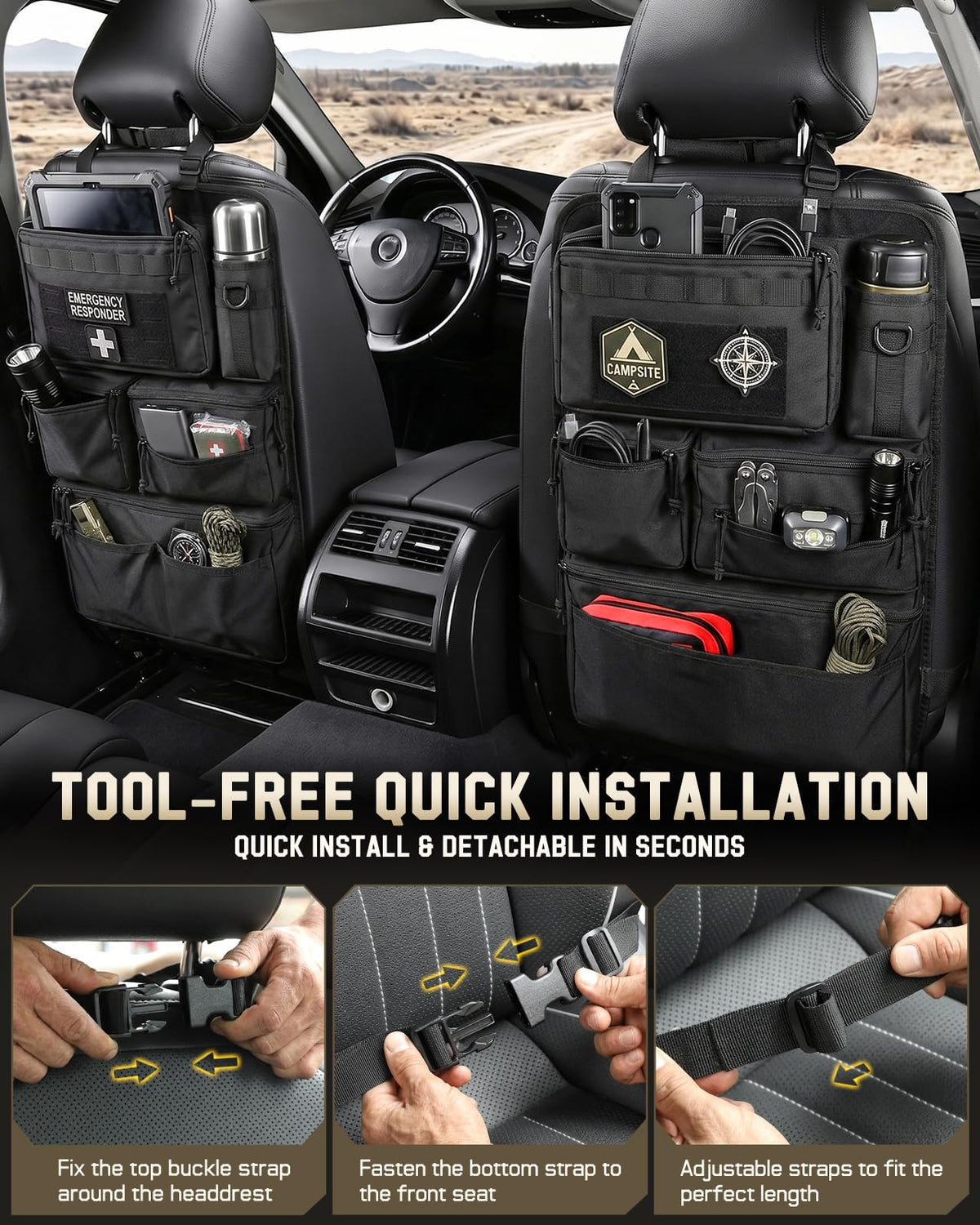 Pitozer All in One Car Seat Back Organizer Fit Most Cars SUV Trucks Jeeps