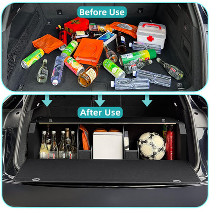 Leather Car Trunk Organizer with LED Light, SUV Organizer Trunk Storage