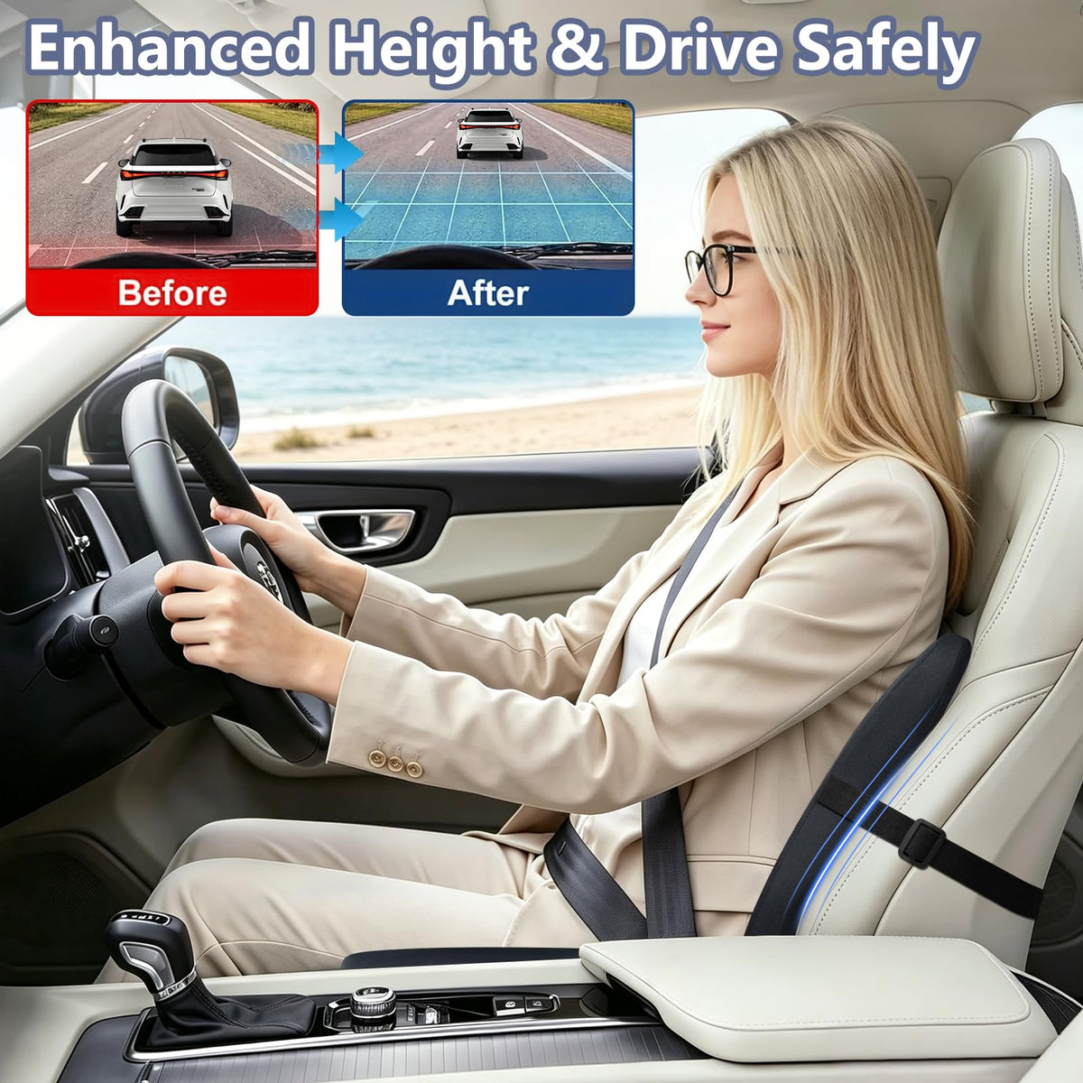 Car Seat Cushion with Lumbar Support 2 Piece Set