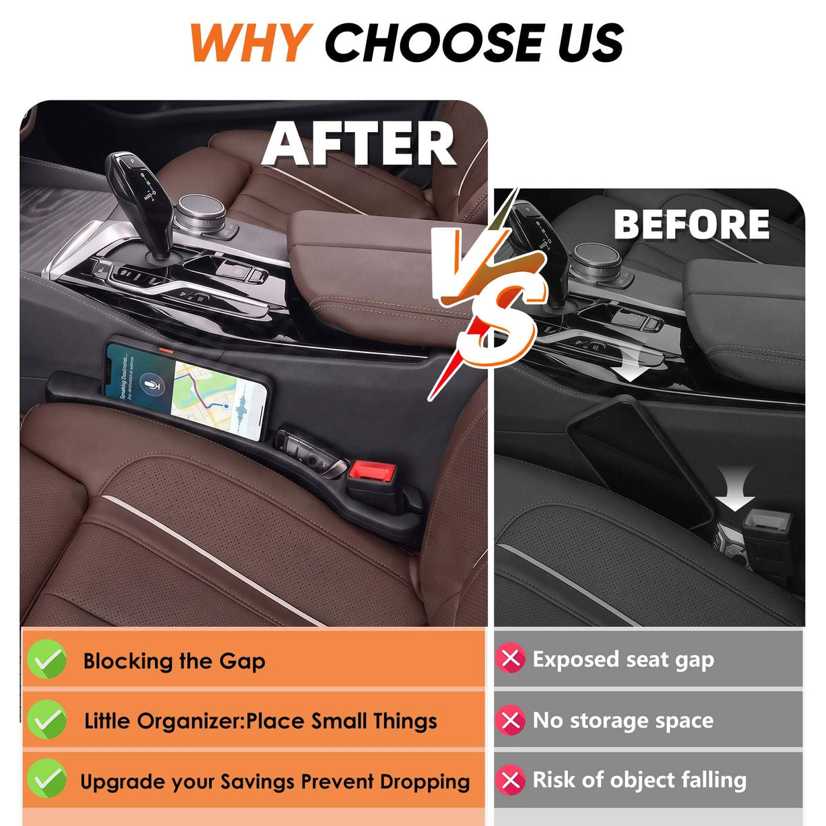 Zefirius Car Seat Gap Filler Organizer 2Pack
