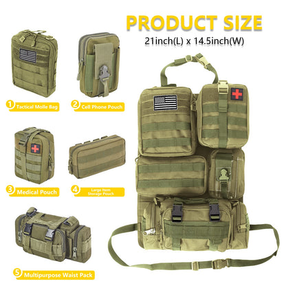 Universal Tactical Car Seat Back Organizer Bag Tactical Molle Vehicle Organizers Panel Vehicle Protector Organizers with 5 Detachable Pouches for Car Truck Ford Jeep