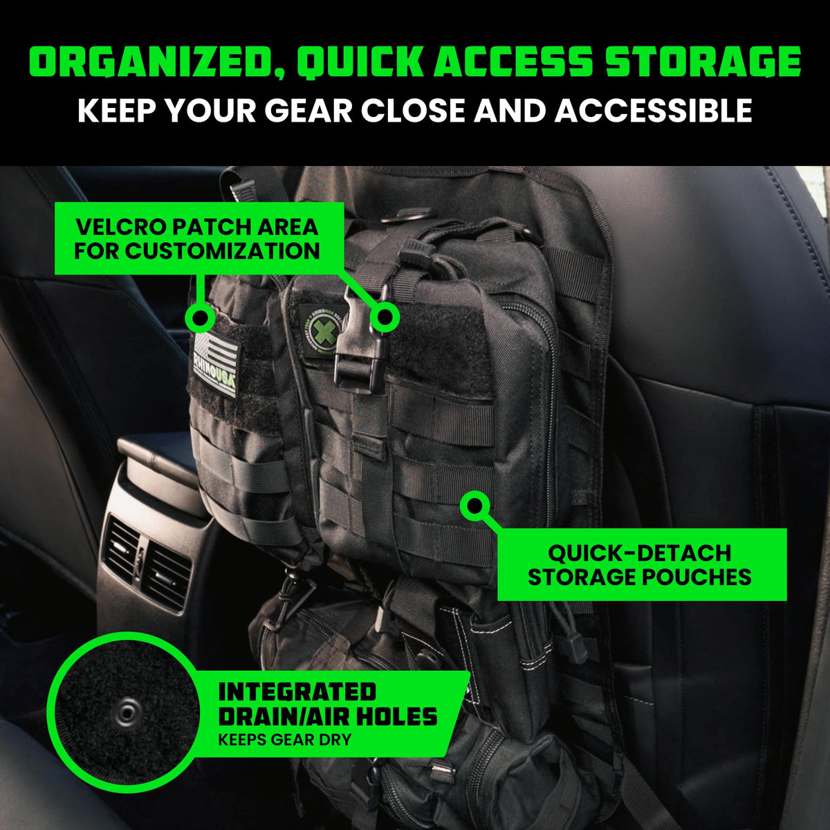 Rhino USA Tactical Car Seat Organizer - Military-Grade Molle Storage