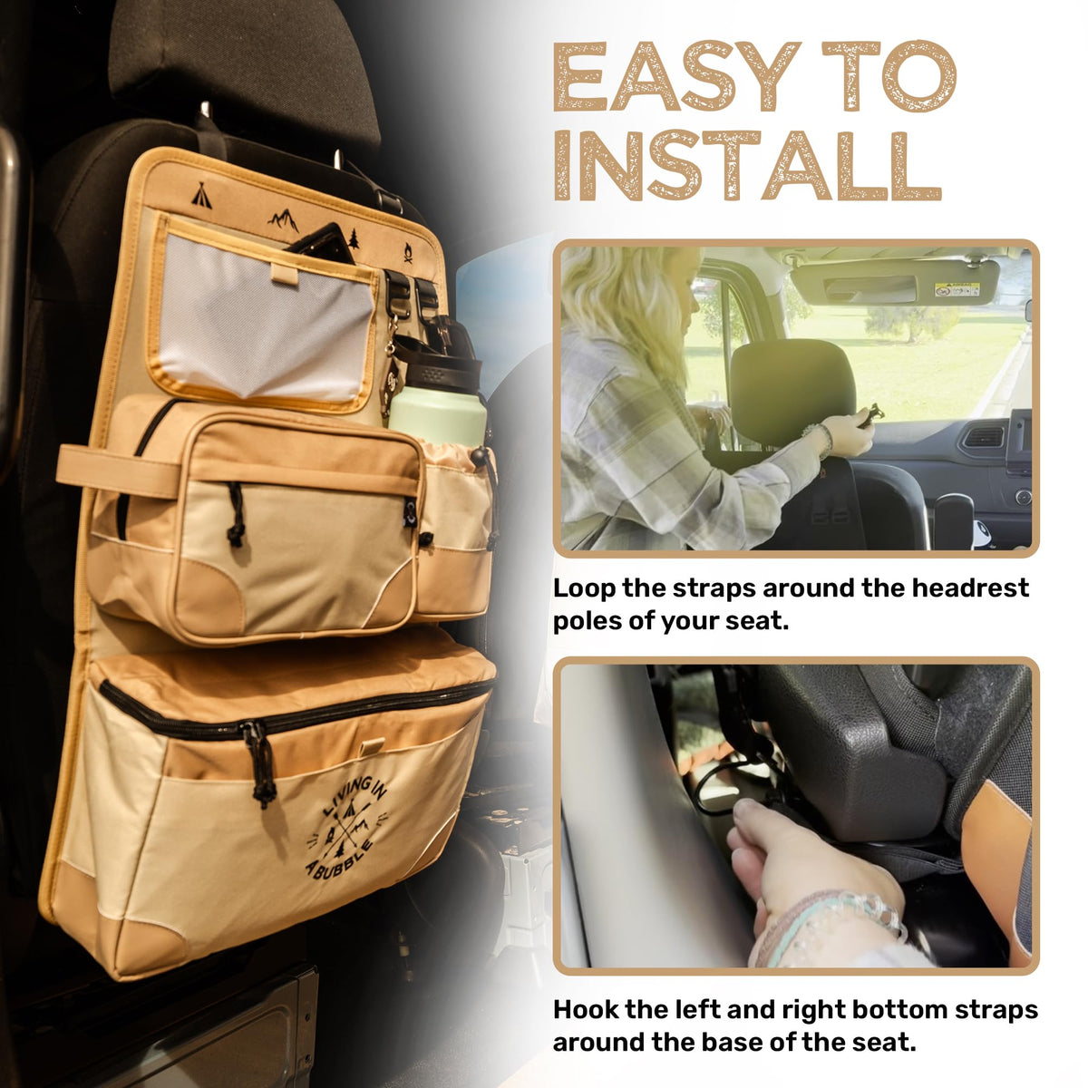 Living in a Bubble Premium Seat Back Organizer Storage for Campervans and Cars