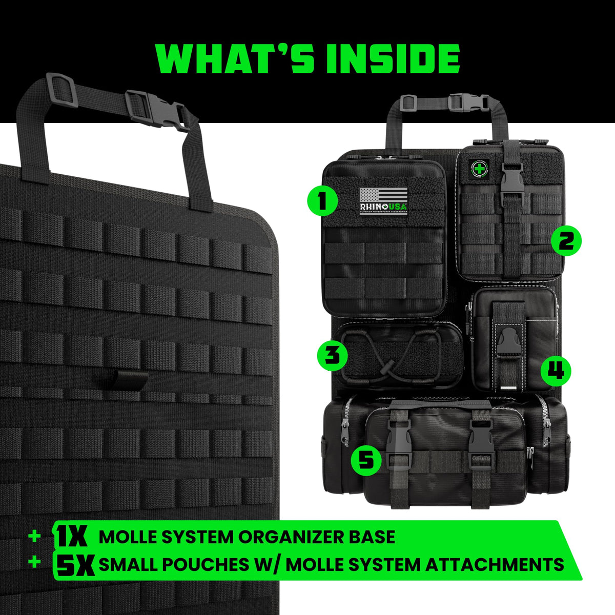 Rhino USA Tactical Car Seat Organizer - Military-Grade Molle Storage