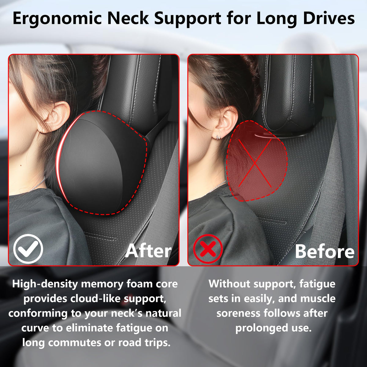 AntDiseno Car Neck Pillow, Car Neck Support with Adjustable Strap