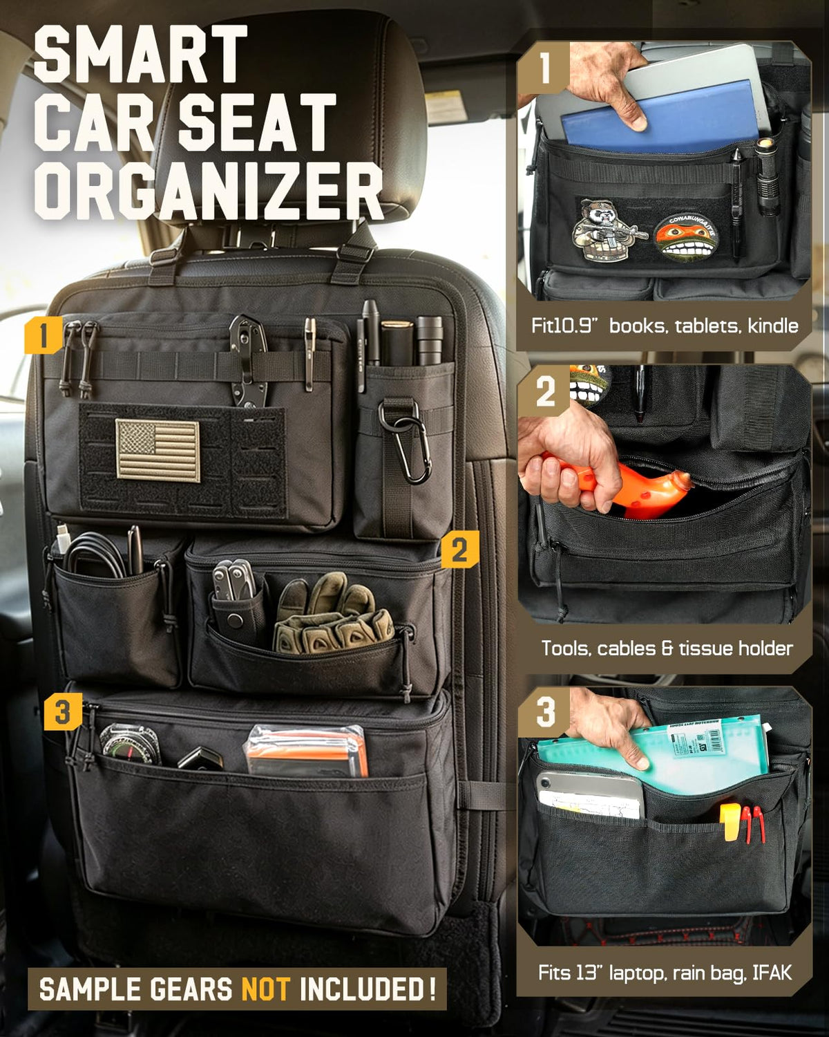 Pitozer All in One Car Seat Back Organizer Fit Most Cars SUV Trucks Jeeps