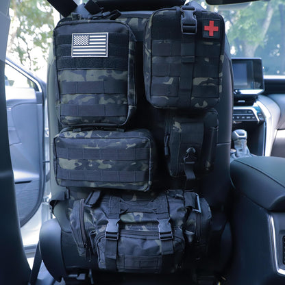 Universal Tactical Car Seat Back Organizer Bag Tactical Molle Vehicle Organizers Panel Vehicle Protector Organizers with 5 Detachable Pouches for Car Truck Ford Jeep