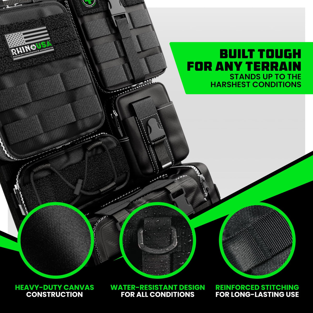 Rhino USA Tactical Car Seat Organizer - Military-Grade Molle Storage