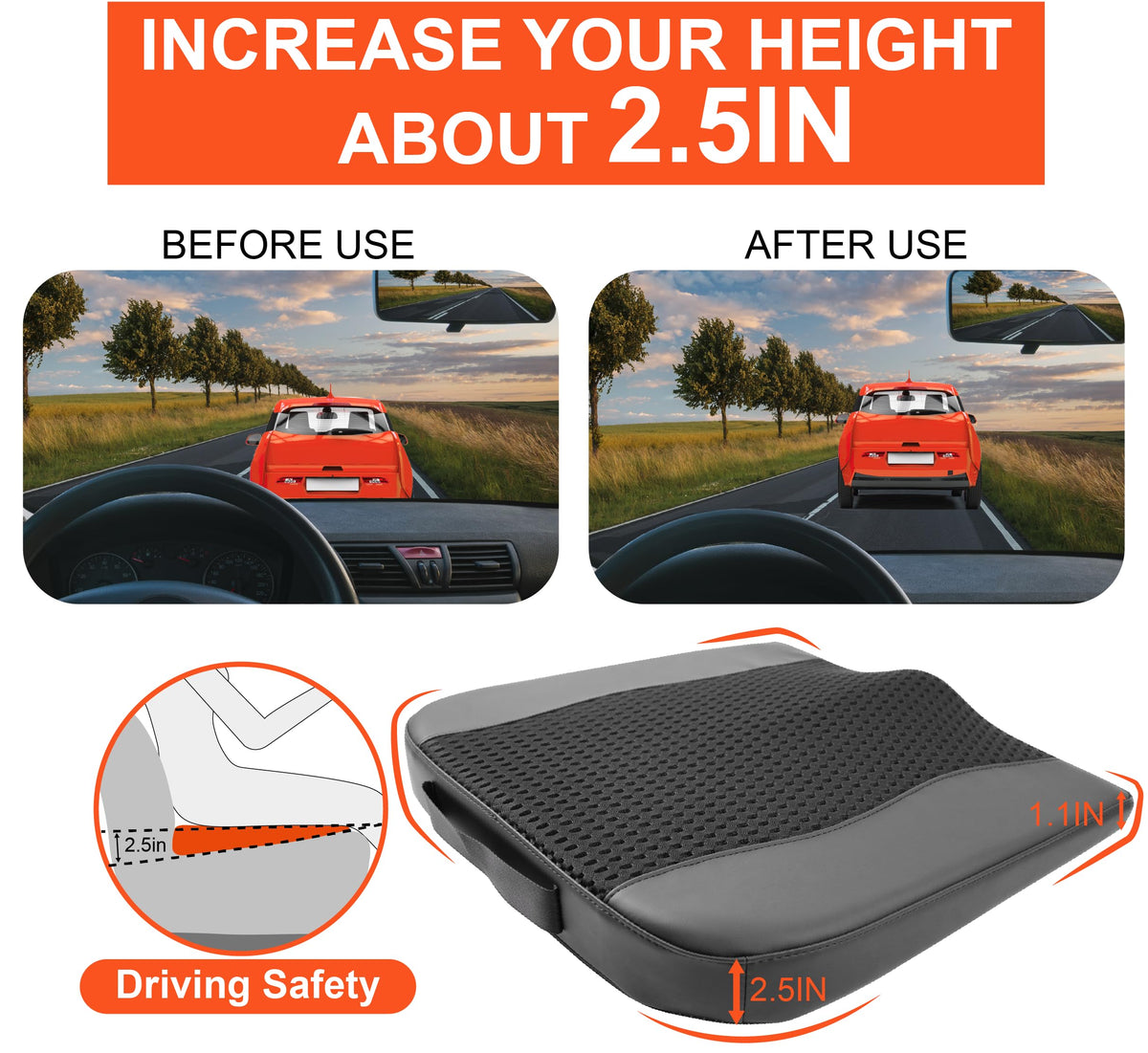 Lofty Aim Car Seat Cushion, Comfort Memory Foam Car Cushions for Driving - Sciatica & Lower Back Pain Relief, Seat Cushion for Car Seat Driver, Office Chair, Wheelchair