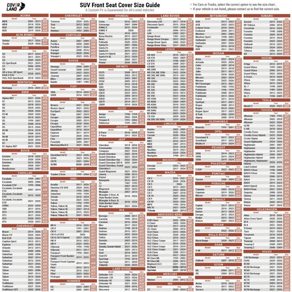Coverland Seat Cover SUV Size Chart Variation Parent SKU PAR-SC-SUV-05