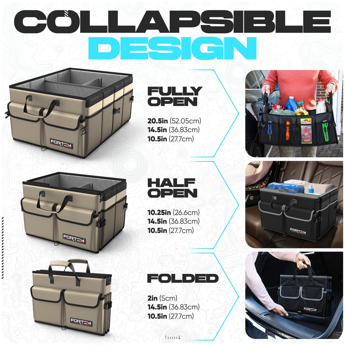 FORTEM Trunk Organizer - Foldable Car Organizer & Storage for SUVs & Trucks