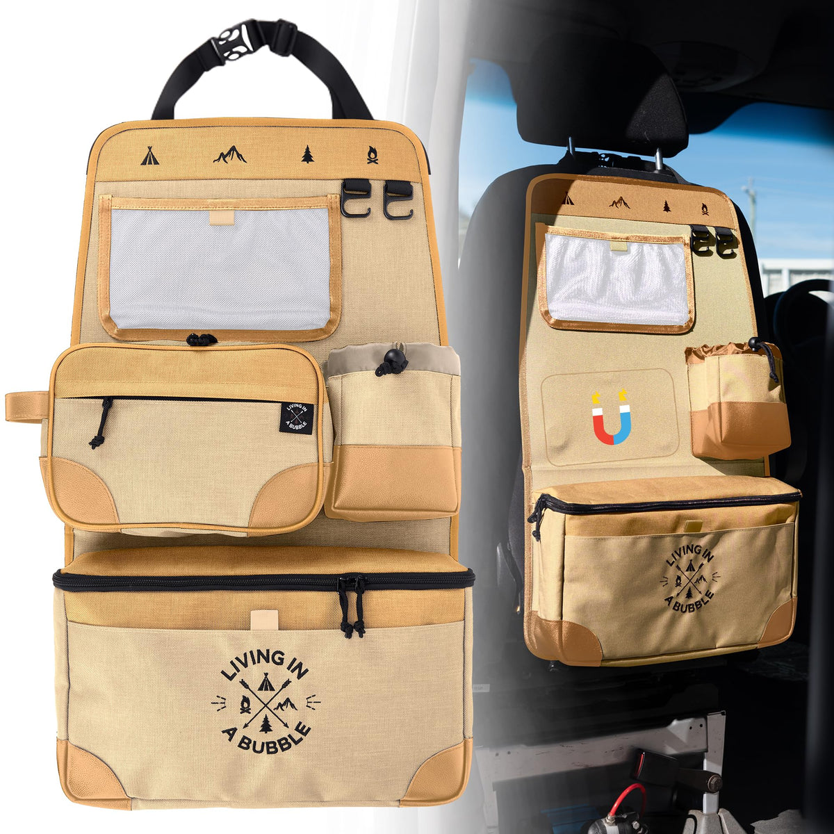 Living in a Bubble Premium Seat Back Organizer Storage for Campervans and Cars
